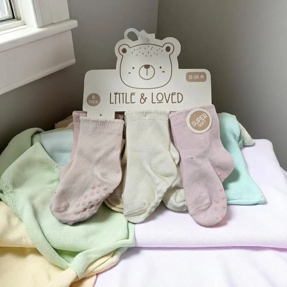 Little & Loved Baby Girls' 6-Pack-Super Soft - No Slip Socks - 12-24 month